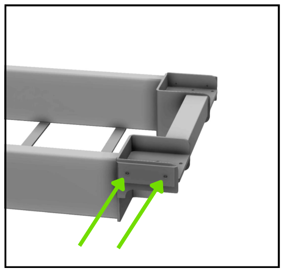 Skid Plate fastened to the bottom corner of your Base Frame, with its narrow side facing out and both plate screws driven in from the outside