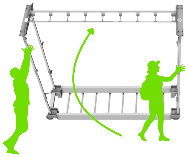 One person lifting your Frame at the Cradle end while a second keeps control of the base so it does not roll on its Casters