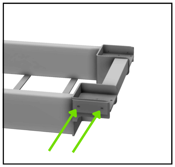 Skid Plate fastened to the bottom corner of your Base Frame, with its narrow side facing out and both plate screws driven in from the outside