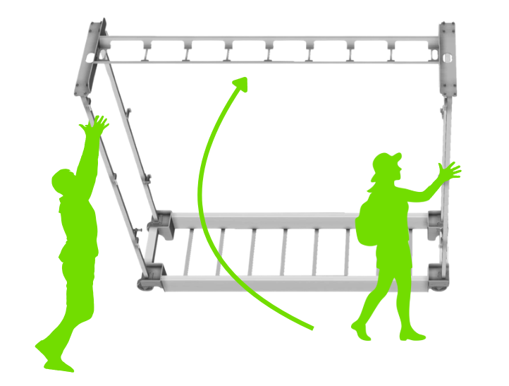 One person lifting your Frame at the Cradle end while a second keeps control of the base so it does not roll on its Casters